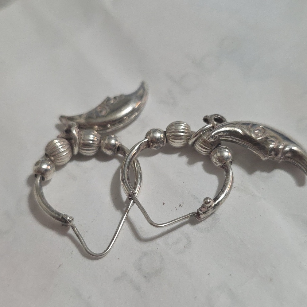 Vintage 925 Moon Hoop Earrings - Picture 6 of 7